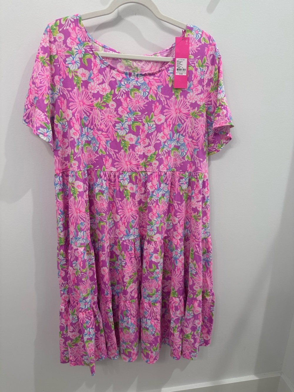 Lilly Pulitzer NWT Amethyst “Mom’s the word” Floral Tiered Short-Sleeve Dress XL